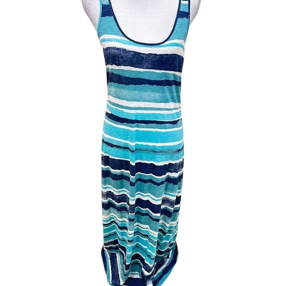 Life is good casual striped blues sleeveless slip on maxi dress size medium